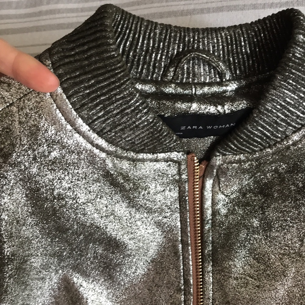 Zara metallic faux suede bomber jacket S - Picture 9 of 13
